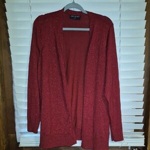 Lane Bryant Red Cardigan Sweater Open Front Knit.  PTP 24' Length Is 28'.